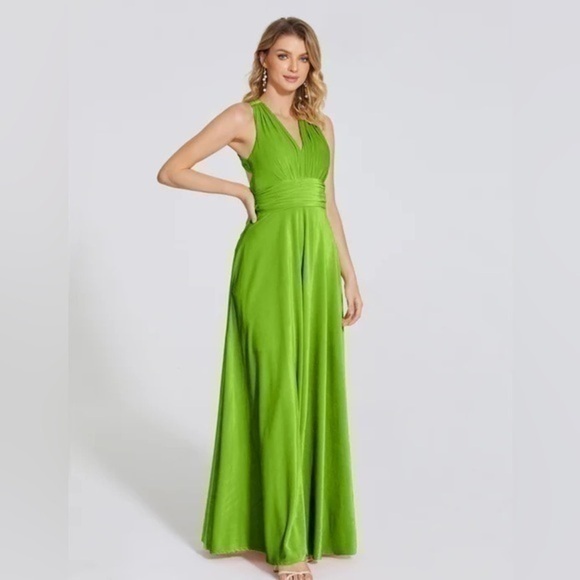 Evan Picone Sleeveless Halter Dress Womens 8 Green Stretch Marilyn Monroe Maxi - Picture 1 of 16
